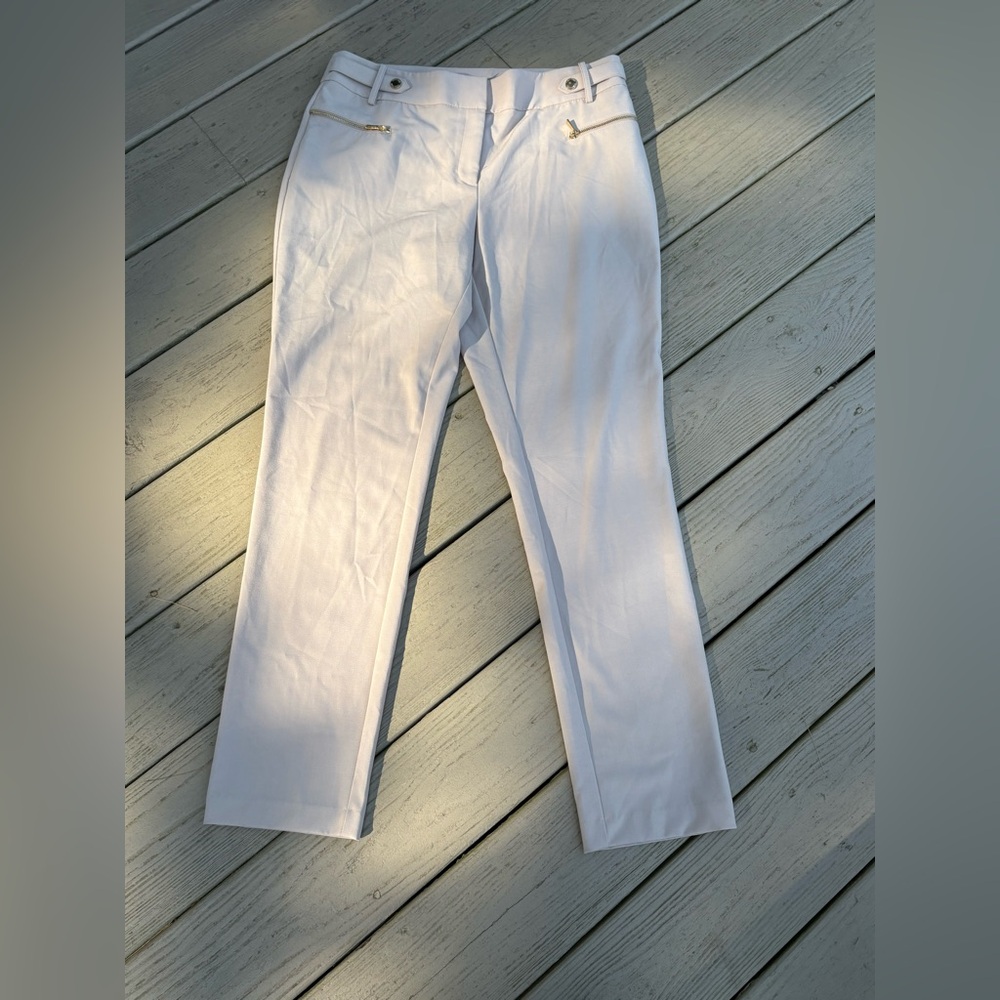 Calvin Klein Cream Straight Leg High-Rise Pants, Size: 8